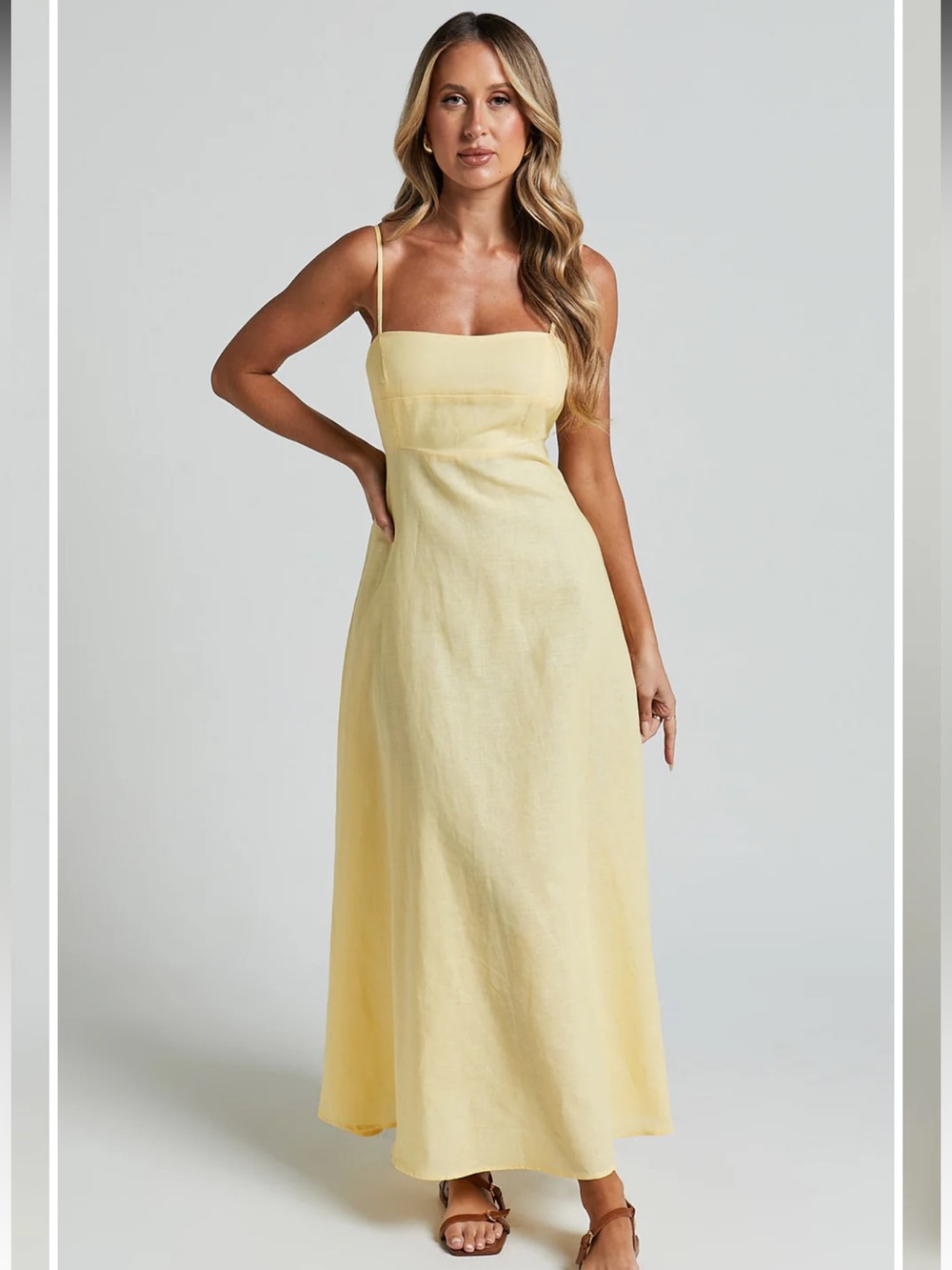 Showpo Brette yellow linen midi dress